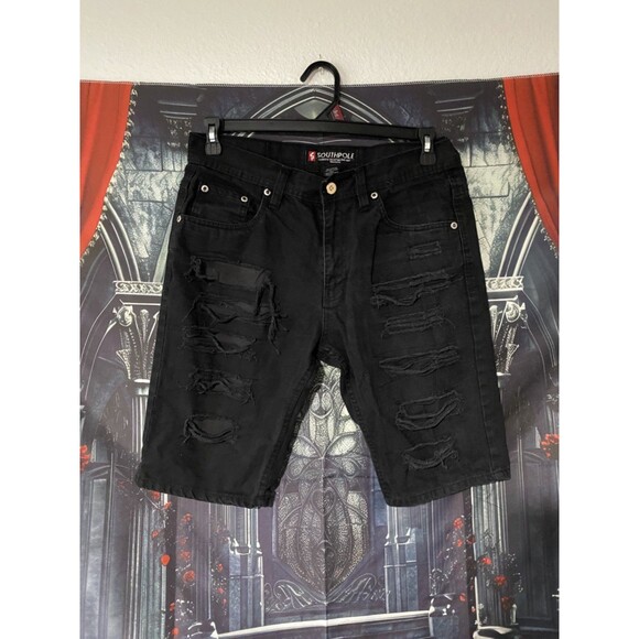 Y2K Southpole Denim Shorts Men’s Size 32 Black Embroidered Jort  Grunge - Picture 1 of 6